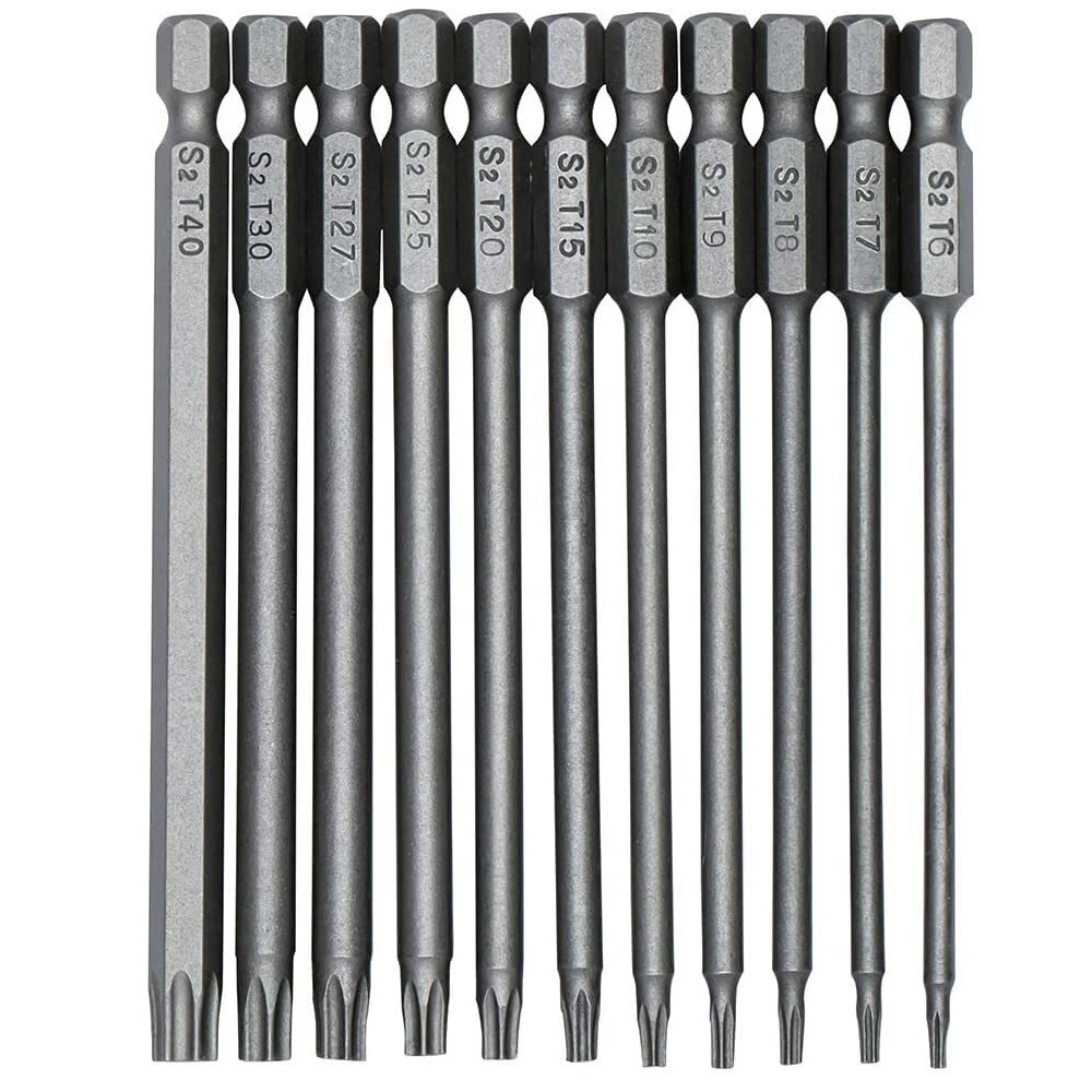 11-piece magnetic Torx screwdriver bit set with 1/4-inch hex shank in durable S2 steel
