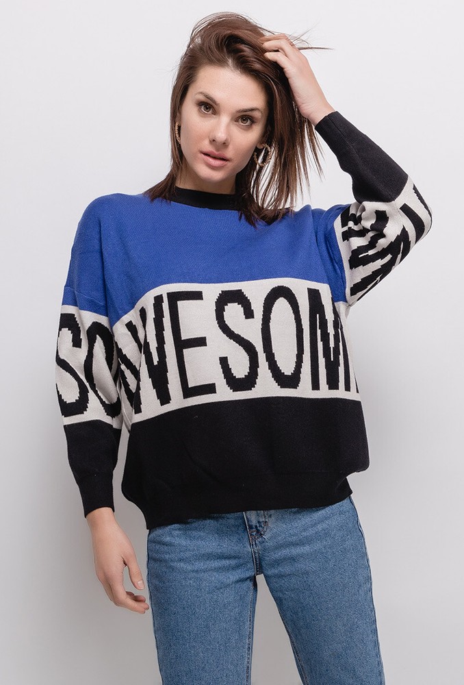 Womens Chunky Retro Jumper Blue Oversized AWESOME One Size BNWT Y2K Gaming