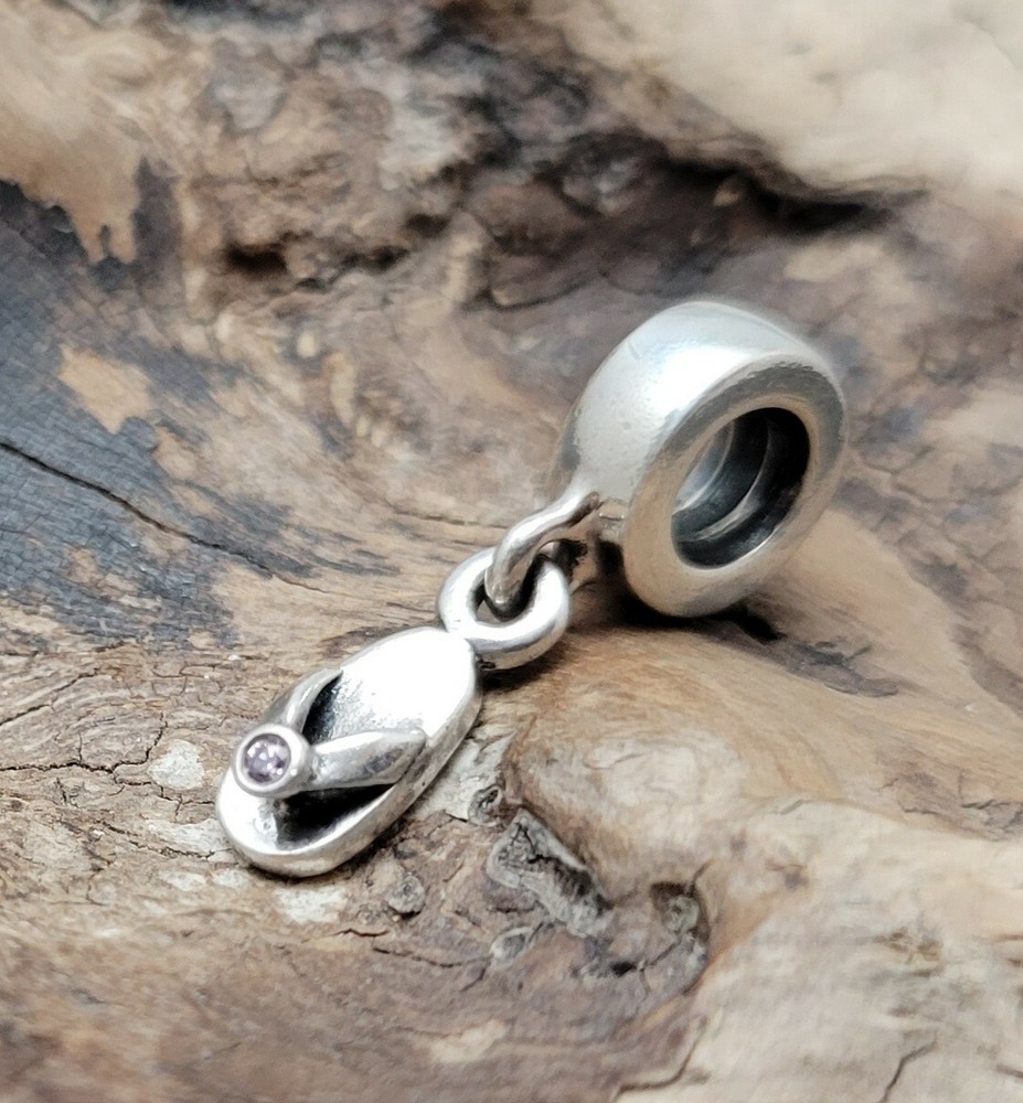 Authentic PANDORA Sterling Lavendar CZ Flip Flop Dangle Charm Retired 925 ALE