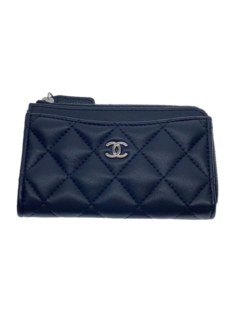 CHANEL Matelassé Black Silver CC Card Holder AP3179 Pre-Owned