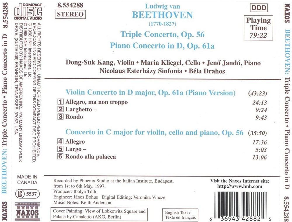 JENÖ JANDÓ / DONG-SUK KANG / MARIA KLIEGEL / BELA DRAHOS BEETHOVEN: TRIPLE CONCE