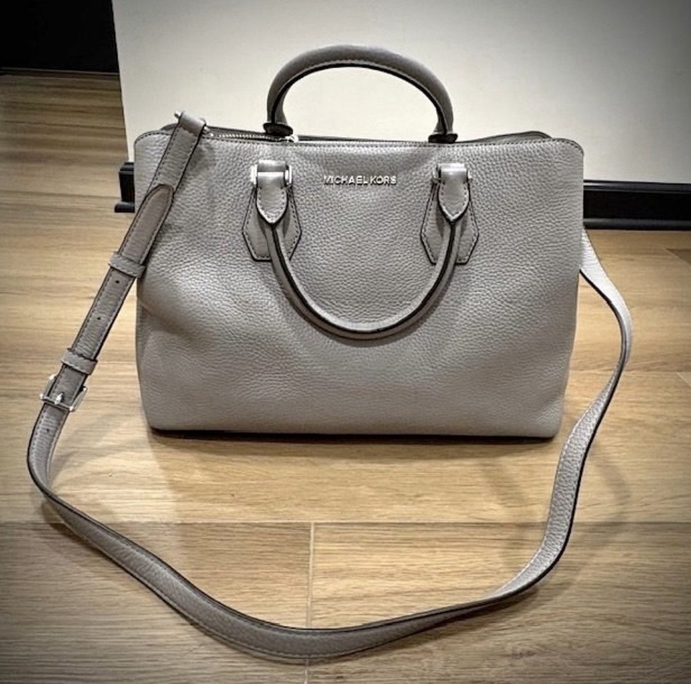 Michael Kors Pebbled Leather Satchel – Grey | Crossbody Strap NEW without tags