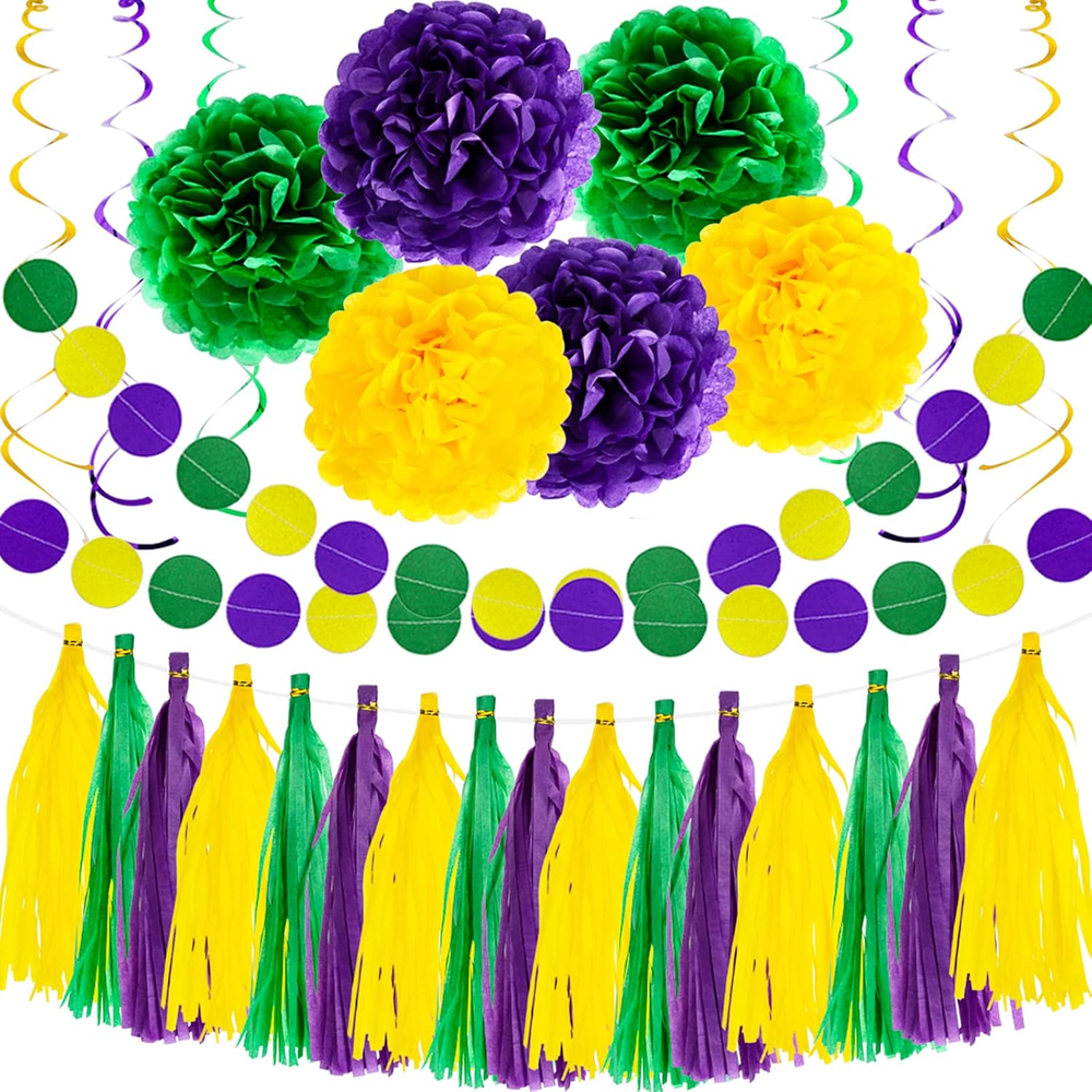 32PCS Mardi Gras Decorations Party Favors Supplies, Mardi Gras Decor Props Backd
