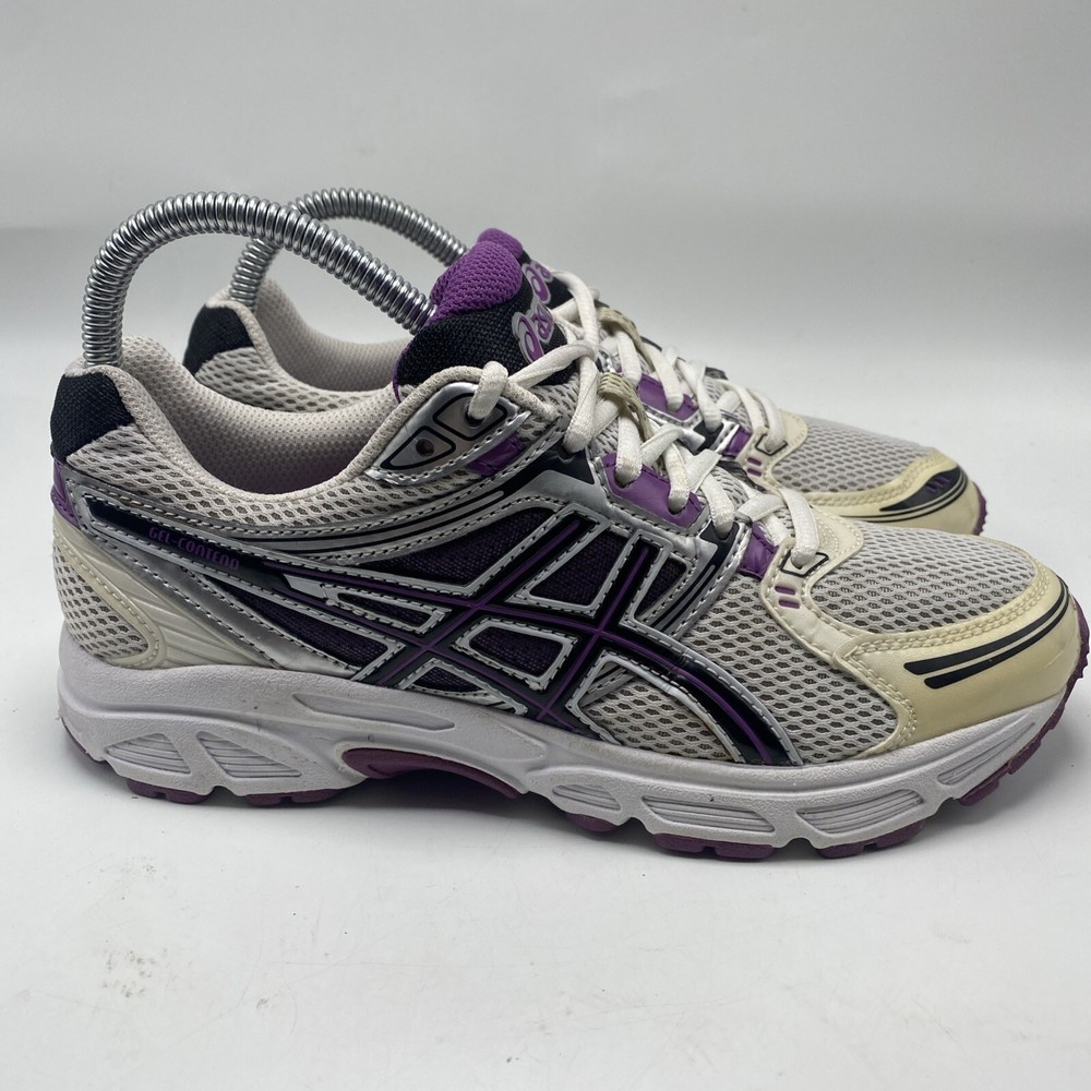 Zapatillas para correr Asics Gel Contend para mujer talla 7 blancas moradas 3638