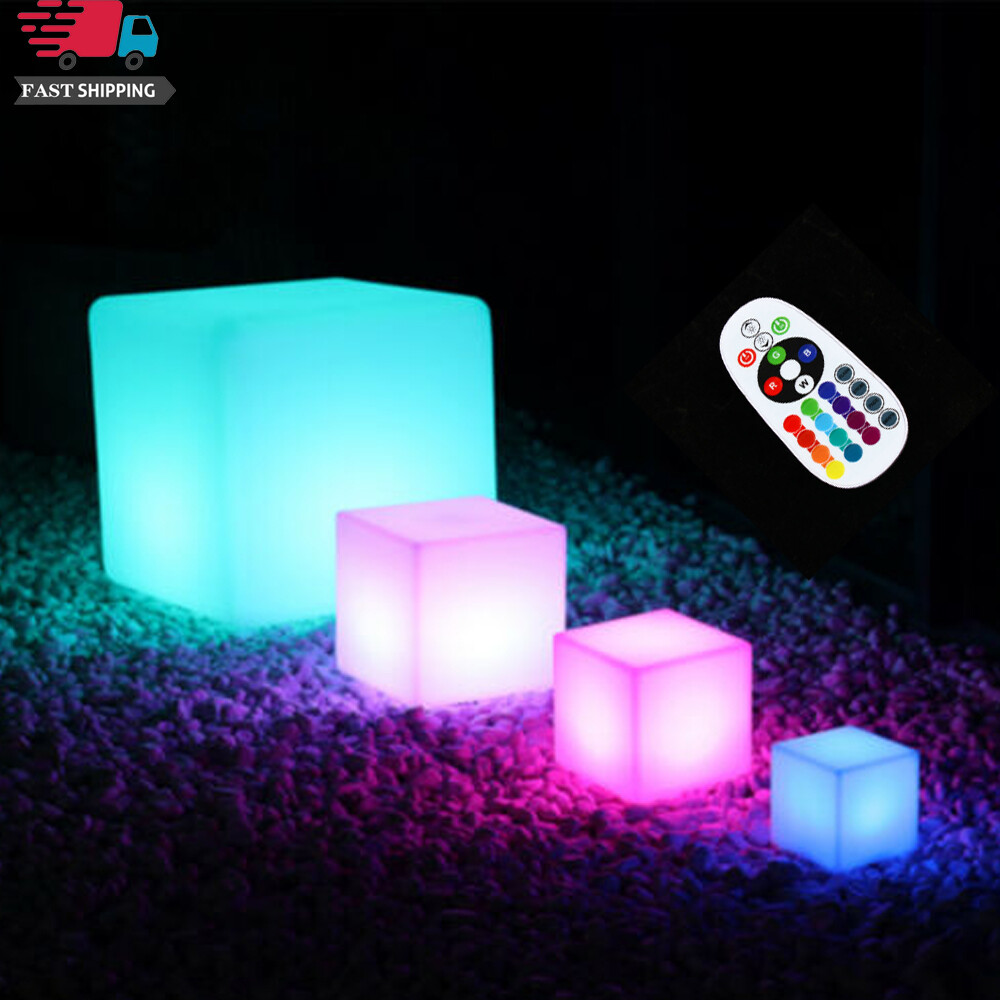 10-inch RGB LED Light Cube Stool with Remote Control and Rechargeable Battery