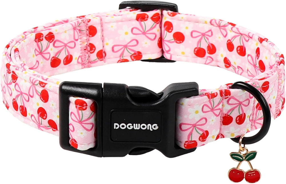 Pink Dog Collar- Cute Cherry Flower Dog Collars Adjustable Girl Female Dog Colla