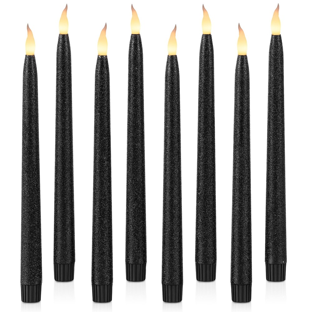 Black Glitter 11-Inch Flameless Taper Candles with Timer Battery Operated