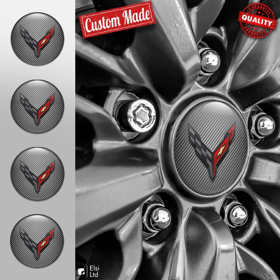 Corvette C8 Wheel Cap Decals 4pc Set Custom Rim Emblems
