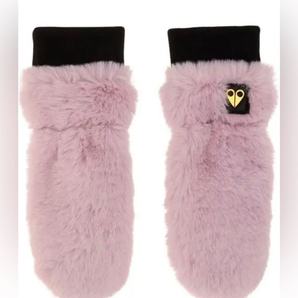 RRP US$225 Moose Knuckles Cheever mittens faux fur lilac hint NWT L/XL