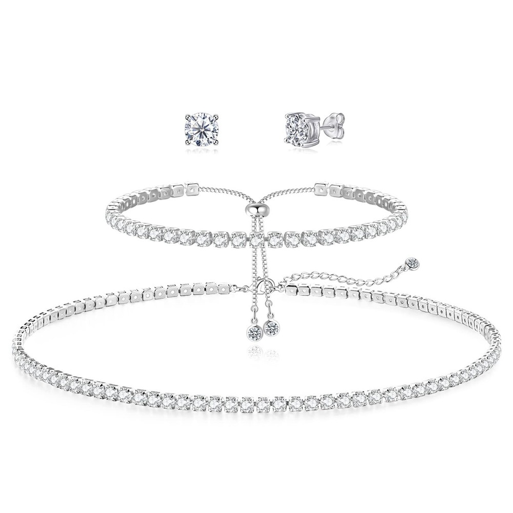 Tennis Necklace Bracelet for Women, Sterling Sliver, Dainty Chocker Necklace,...