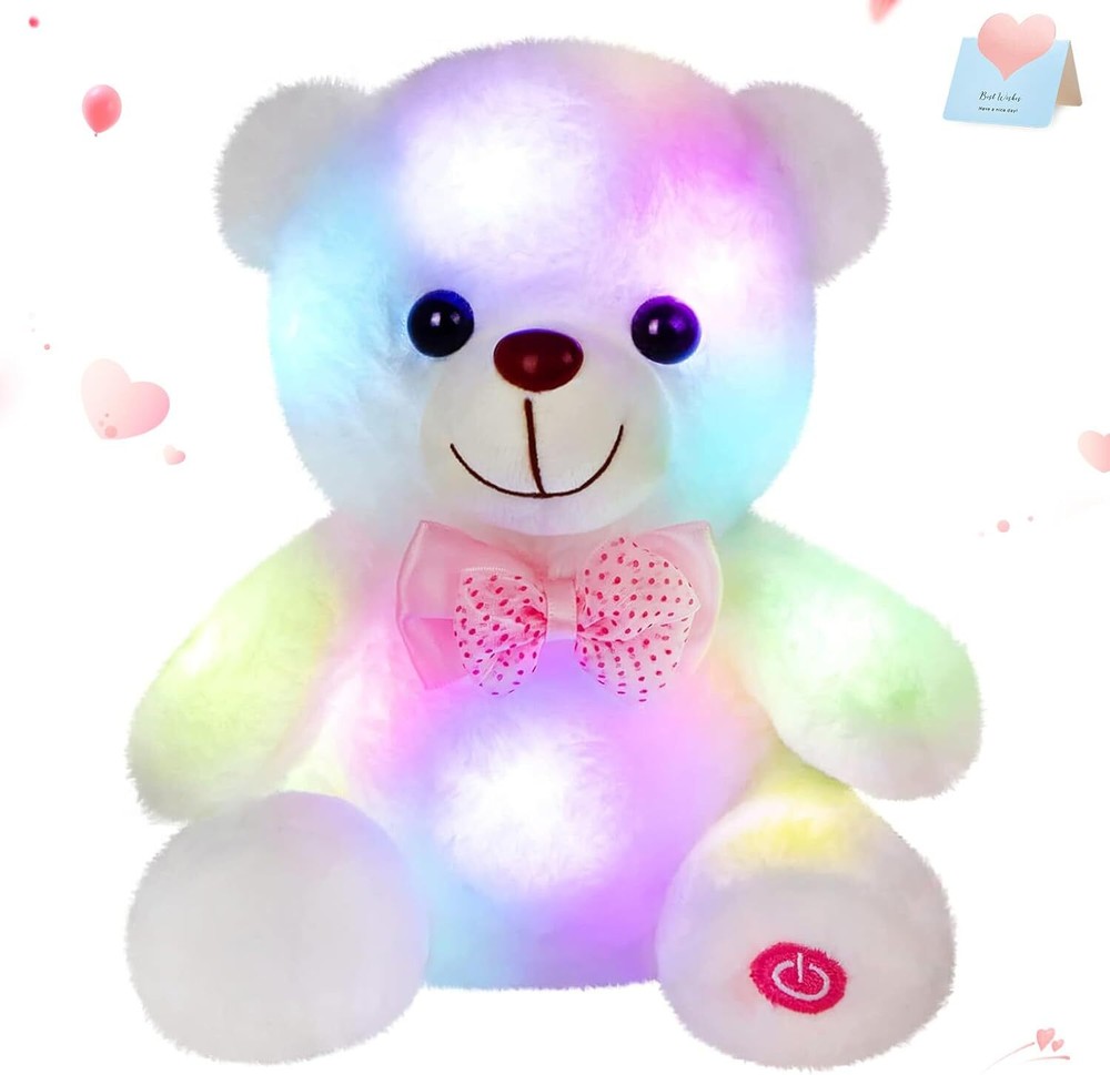 Valentine Light Up White LED Teddy Bear Plush Toy Gift for Mom and Kids  