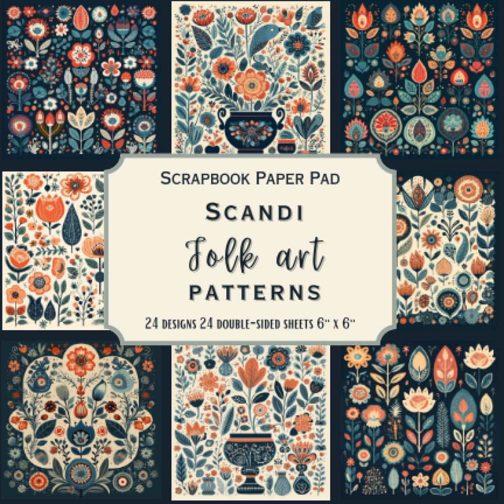 Scandi Folk Art Patterns: Scrapbook Paper Pad, 24 designs, 24 double-sided sheet