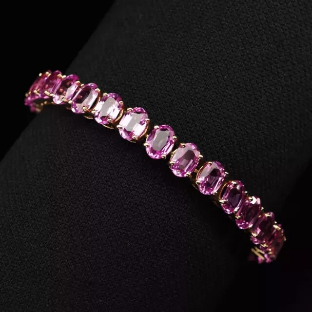 4CT Oval Cut Lab Created Pink Sapphire Tennis Bracelet 14k Yellow Gold Plated