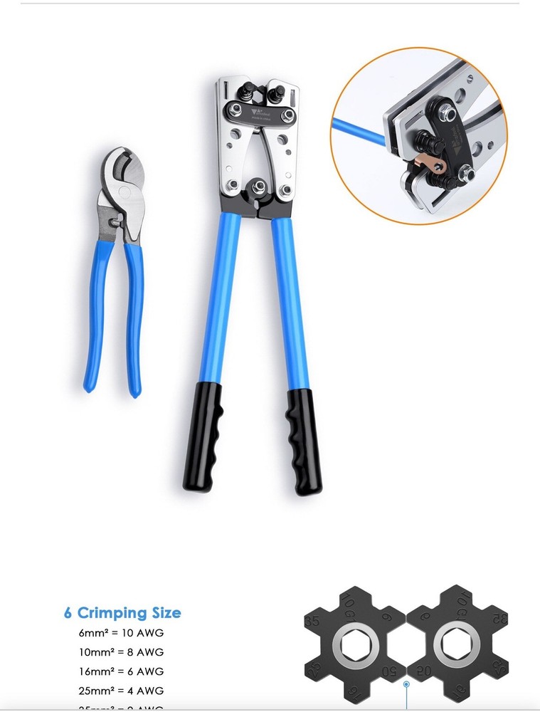 amzdeal Battery Cable Lug Crimping Tool Wire Crimper for 0, 2, 4, 6, 8