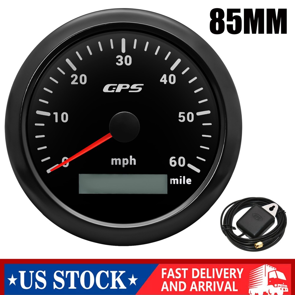 85mm Waterproof GPS Speedometer Gauge 0-60MPH Black for Motorcycle Boat Car US
