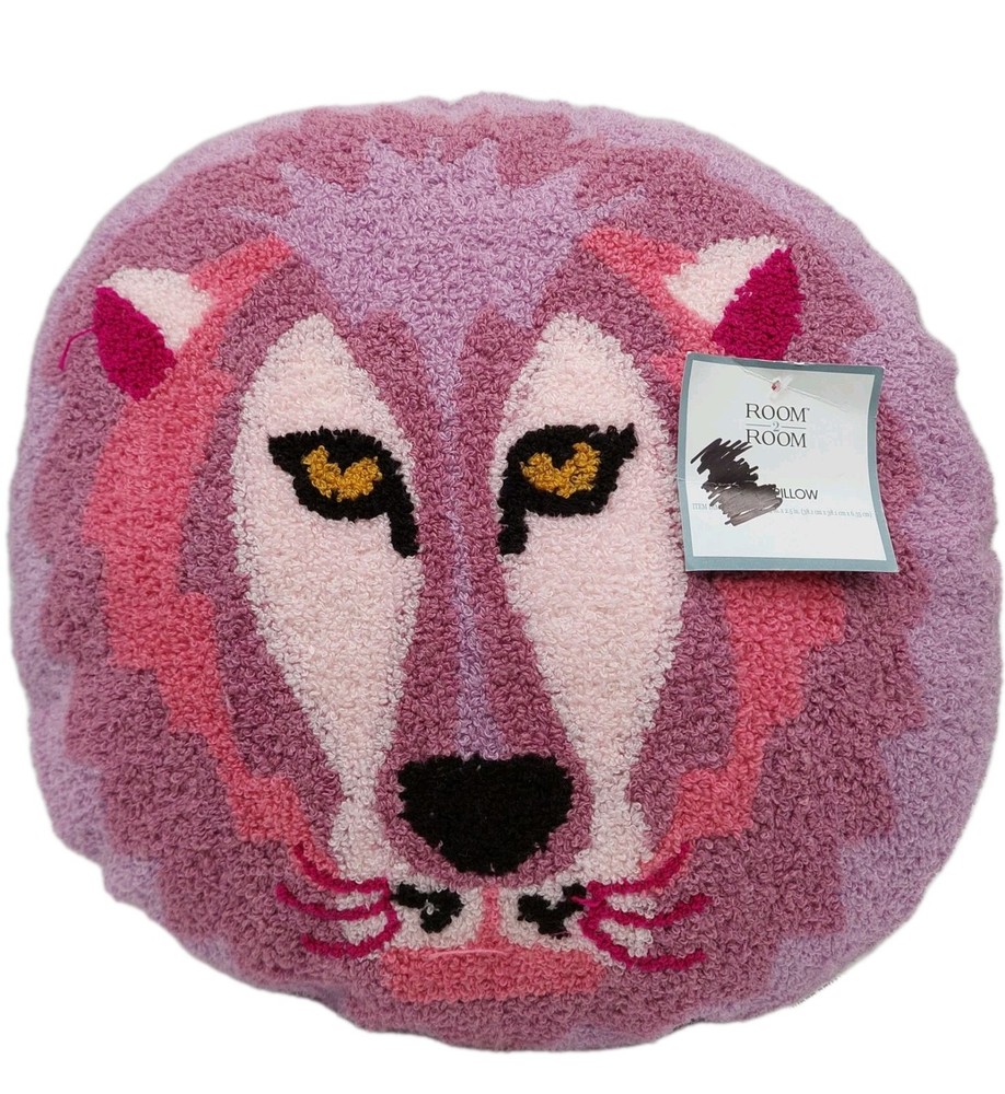 Room 2 Room Round Lion Pillow Pink & Purple Face Embroidered 14