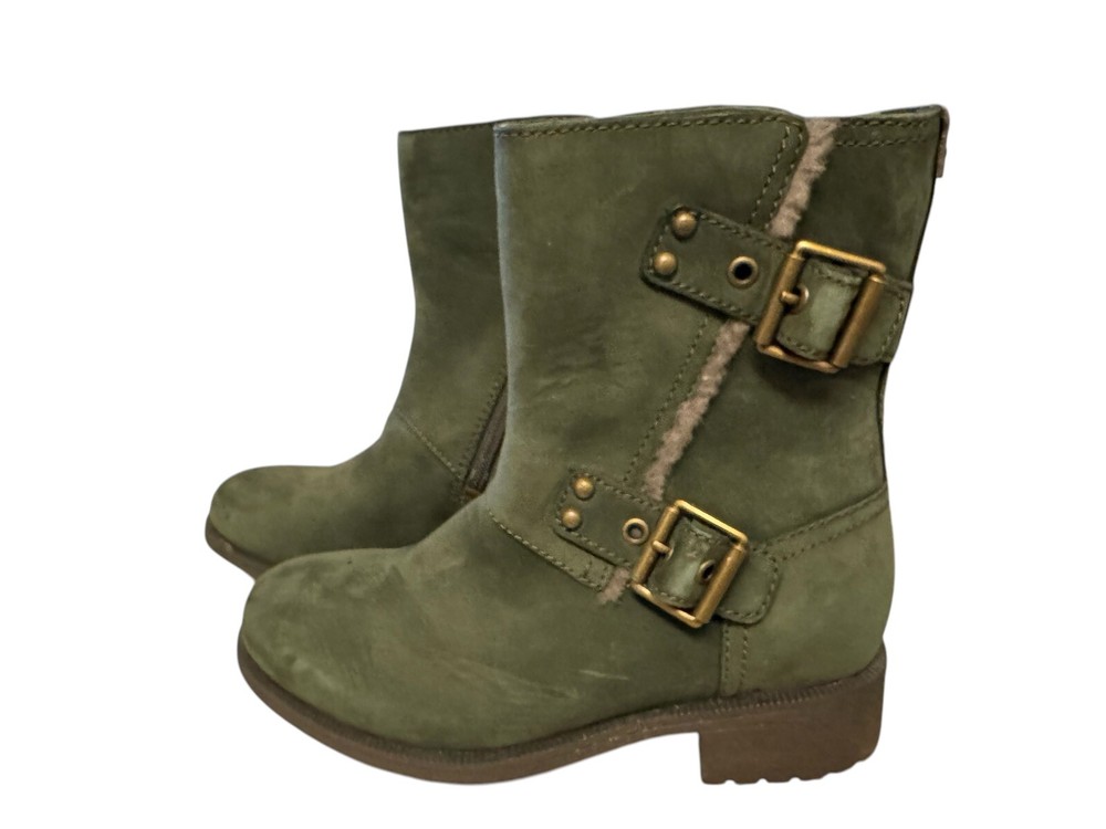 Women's Ugg Niels III Green Suede Water-Resistant Moto Boots Size 5
