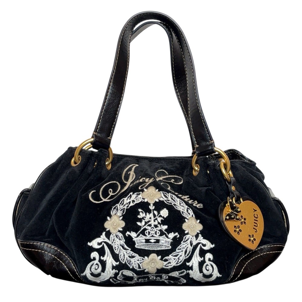 VTG Juicy Couture Daydreamer Bag Purse Tote Black Gold Charm Butterfly Heart Y2K