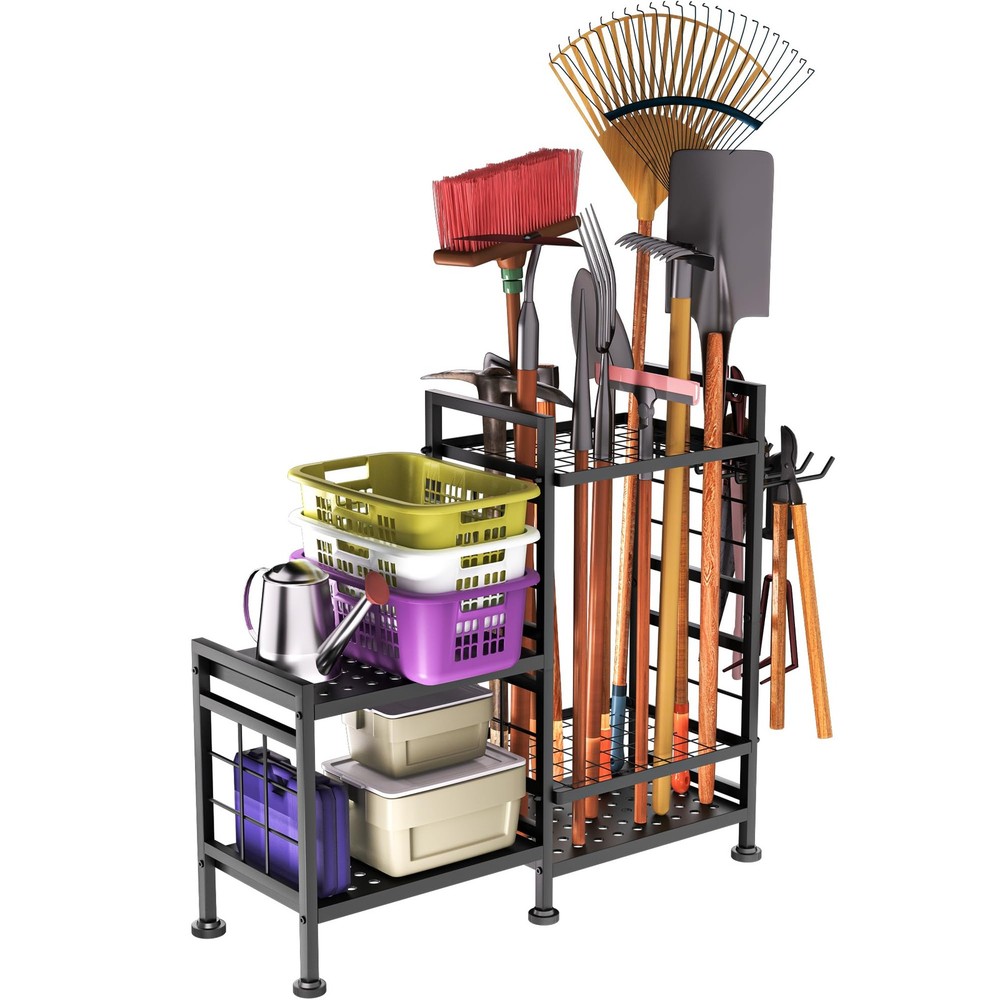 5-Tier Metal Garden Tool Organizer for Yard and Garage Storage