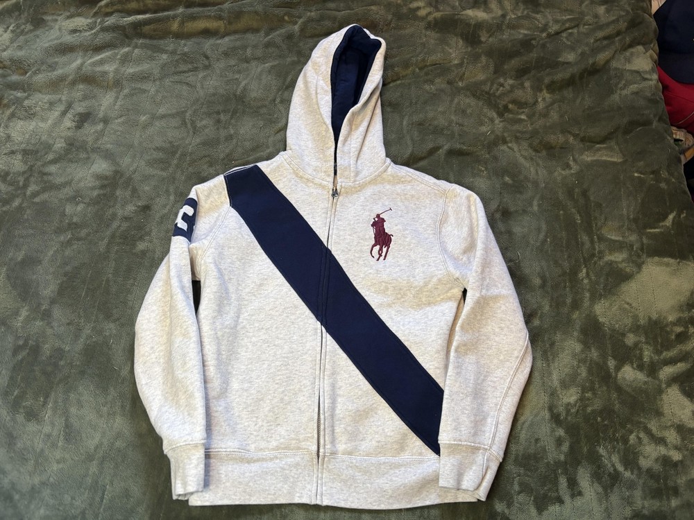 Polo Ralph Lauren Sweatshirt Boys Medium 10-12 Gray Fleece Full Zip Big Pony 3