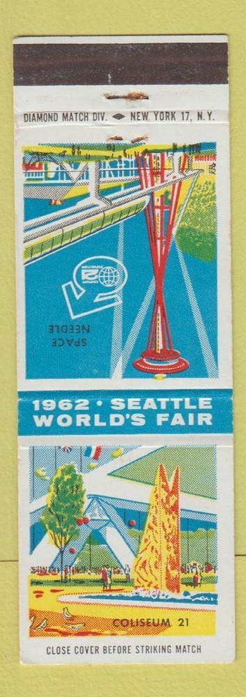 1962 Seattle World's Fair Matchbook Cover Featuring Space Needle & Coliseum