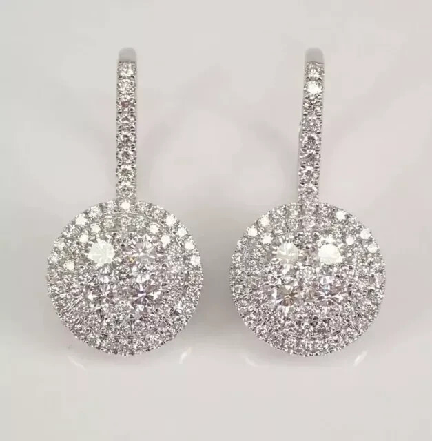 2Ct Round Cut Moissanite Large ClusterDrop/Dangle Earrings 14k White Gold Plated