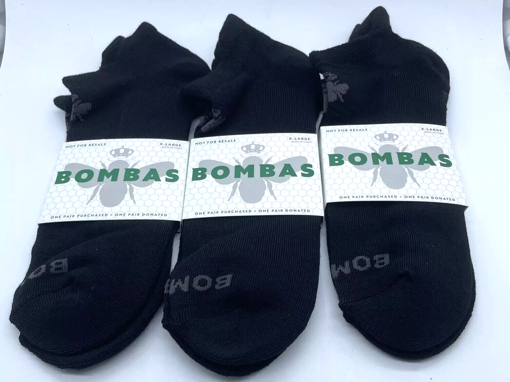 3 Pairs Bombas Black Honeycomb Arch Support Ankle Socks XL