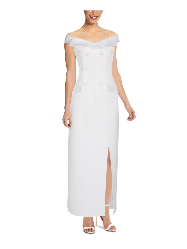 ADRIANNA PAPELL Womens White Tuxedo Sleeveless Maxi Evening Sheath Dress 2