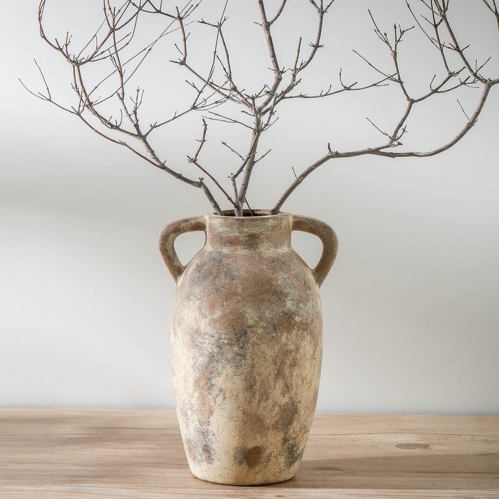 Ceramic Rustic Vase, 9.6 Inch Terracotta Rustic Vase with 2 Handles, Decorati...