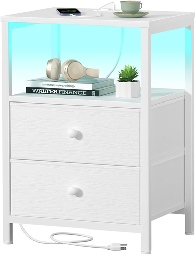BOLUO White Nightstand with 2 Drawers 11.8D x 15.7W x 23.6H in A White
