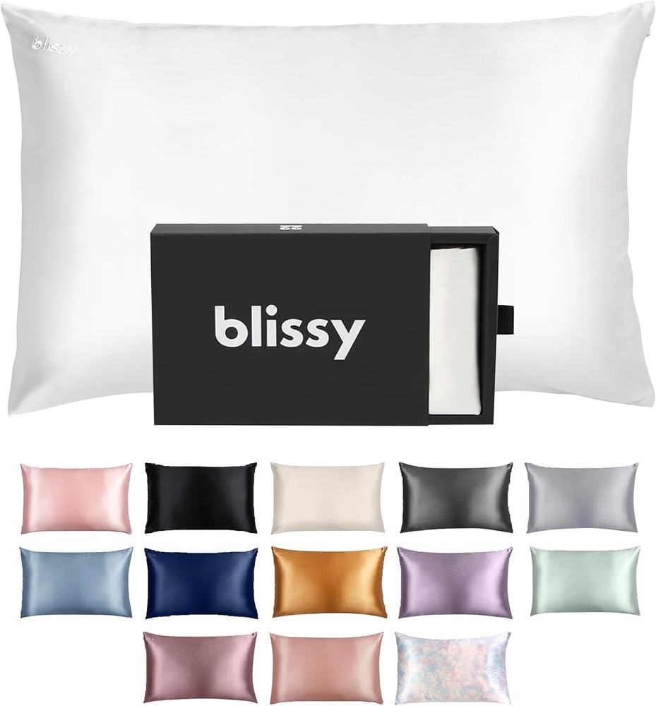 Blissy Silk Pillowcase - 100% Pure Mulberry - 22 Standard, White