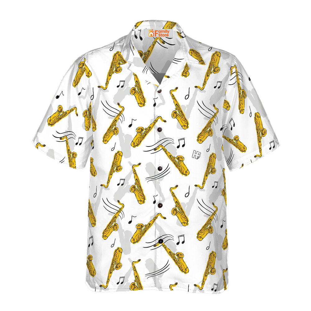 Saxophone Seamless Pattern Hawaiian Shirt For Men US Size Summer Style NEW