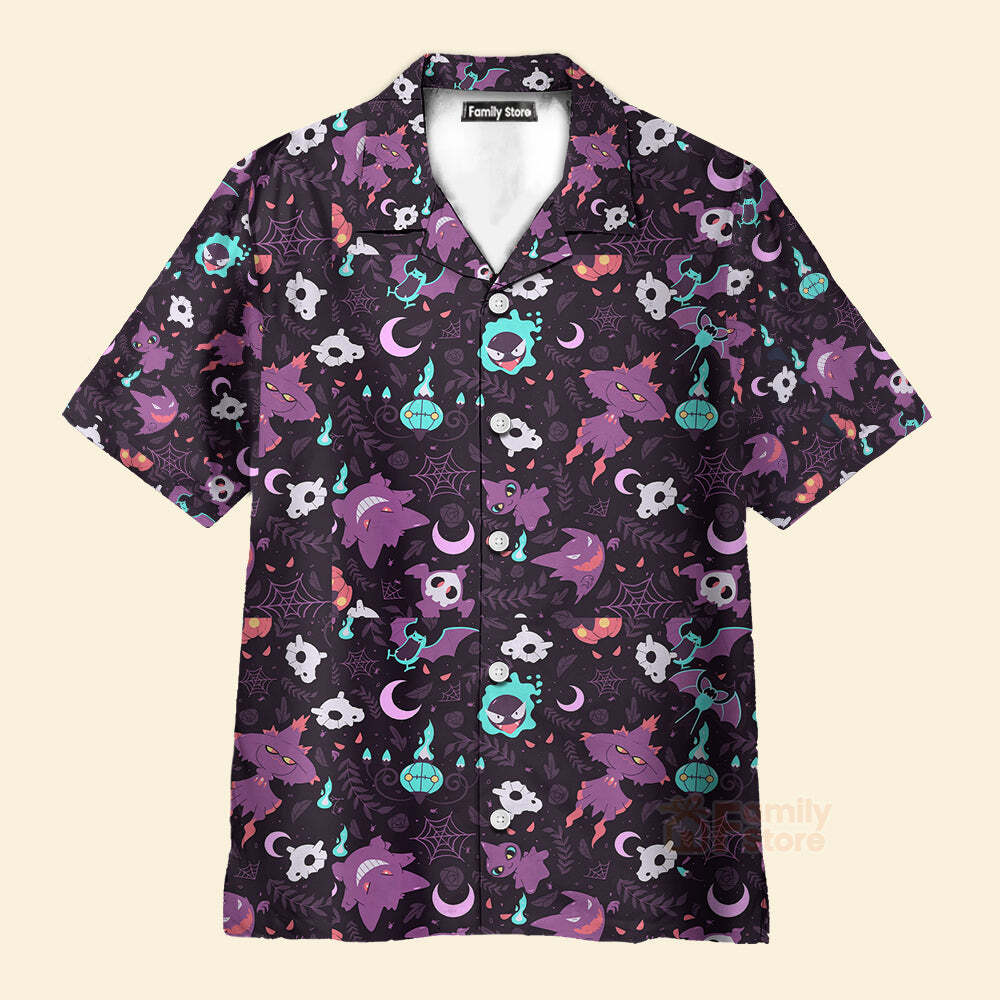 Lavender Town Pokemon Pattern Hawaiian Shirt for Men US Size Summer Casual Style Tropical Design New Arrival