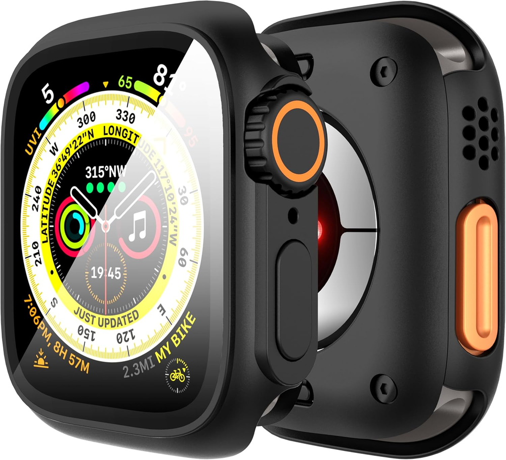 3 in 1 for Apple Watch Series 9/8/7/6/5/4/SE 2 45Mm Case, 9H Tempered Glass Scre