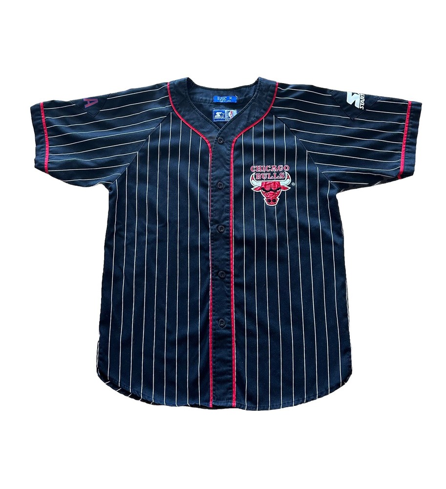 Vintage 90s Chicago Bulls Starter Baseball Jersey Men's M - Black Pinstripes