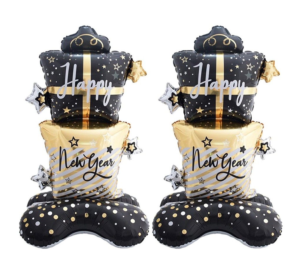 Happy New Years Balloons Party Supplies Decorations- 2 Large Self-Stand Balloons-image