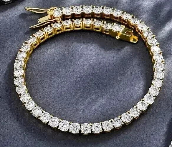 10Ct Round Lab Created Diamond Women's Tennis Bracelet 14K Yellow Gold Plated