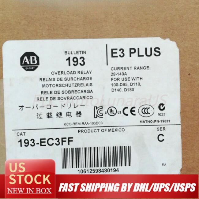 ALLEN BRADLEY 193-EC3FF E3 Plus 28-140 A Overload Relay NEW US Free Tax