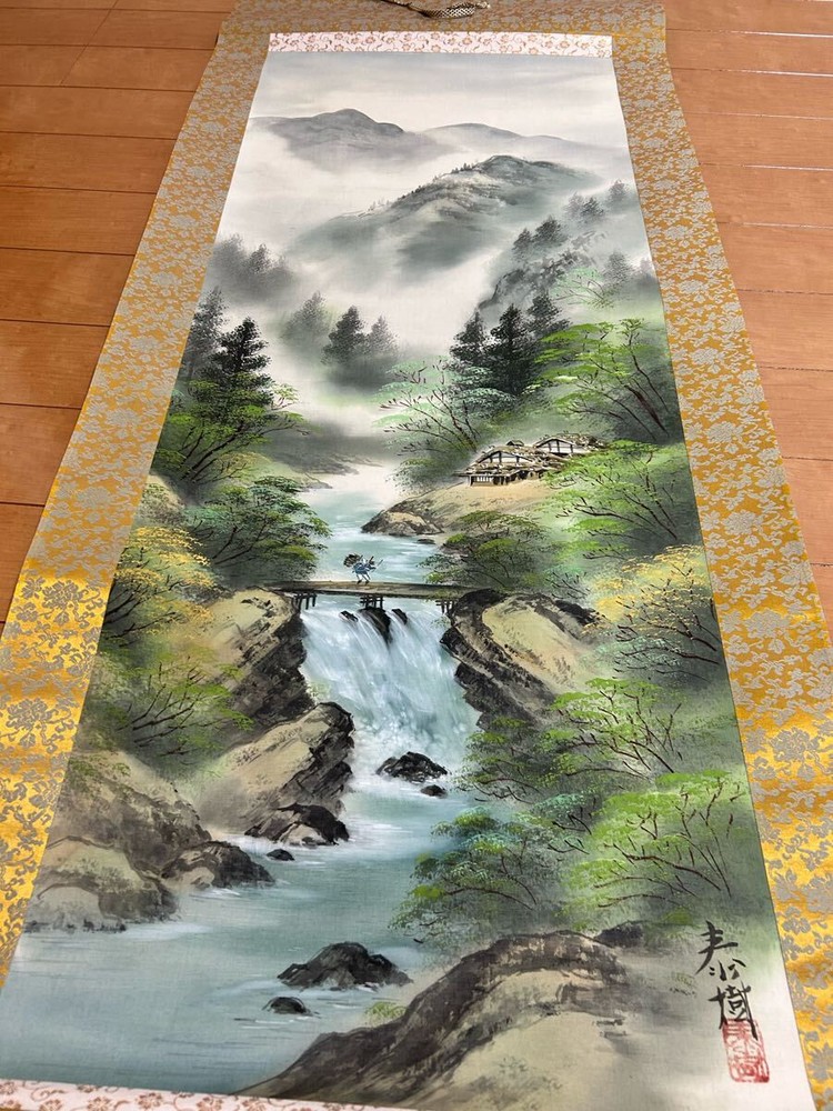 Makoto Yamaguchi Yasuki/Hanging Scroll Blue Green Landscape With Paulownia Box/L