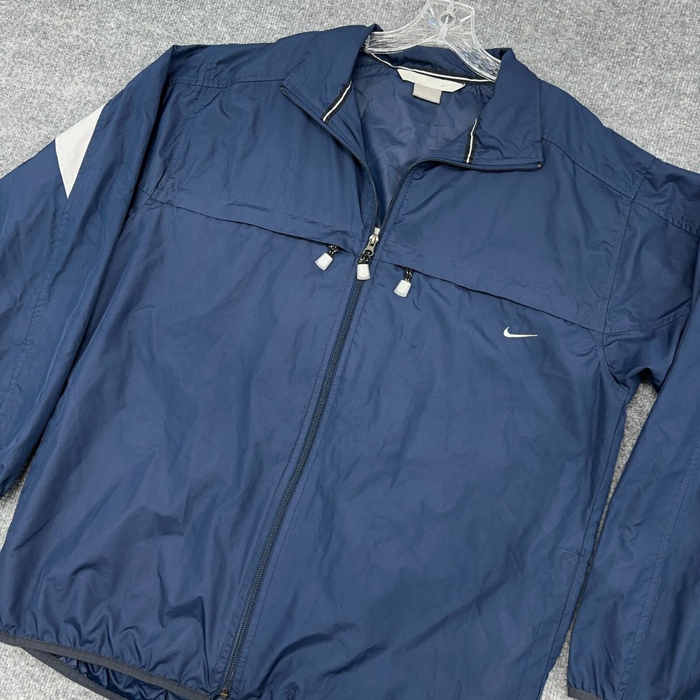 Vintage Nike Windbreaker Mens L Navy Blue Essentials Track Jacket Swishy Logo