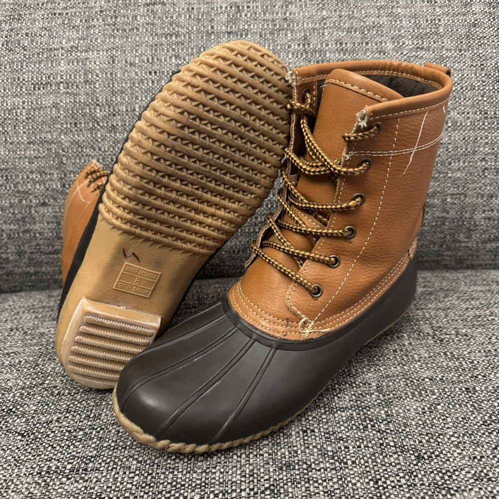 Waterproof Leather & Rubber Lace-Up Boots with Faux Fur Lining & Steel Shank - Size 8 Snow Boots