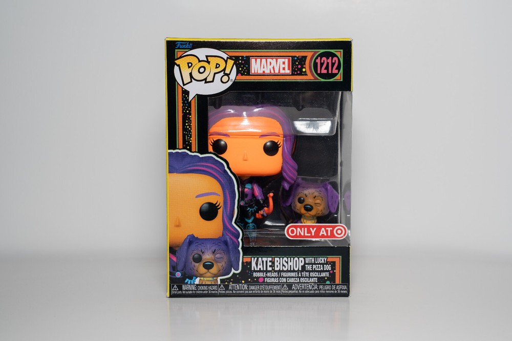 Funko Pop Marvel Black Light Kate Bishop with Lucky the Pizza Dog Target Exclusive 1212