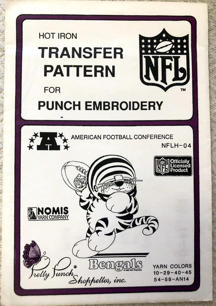 VTG 1987 Pretty Punch Hot Iron Transfer Pattern #NFLH-04 BENGALS NFL Team
