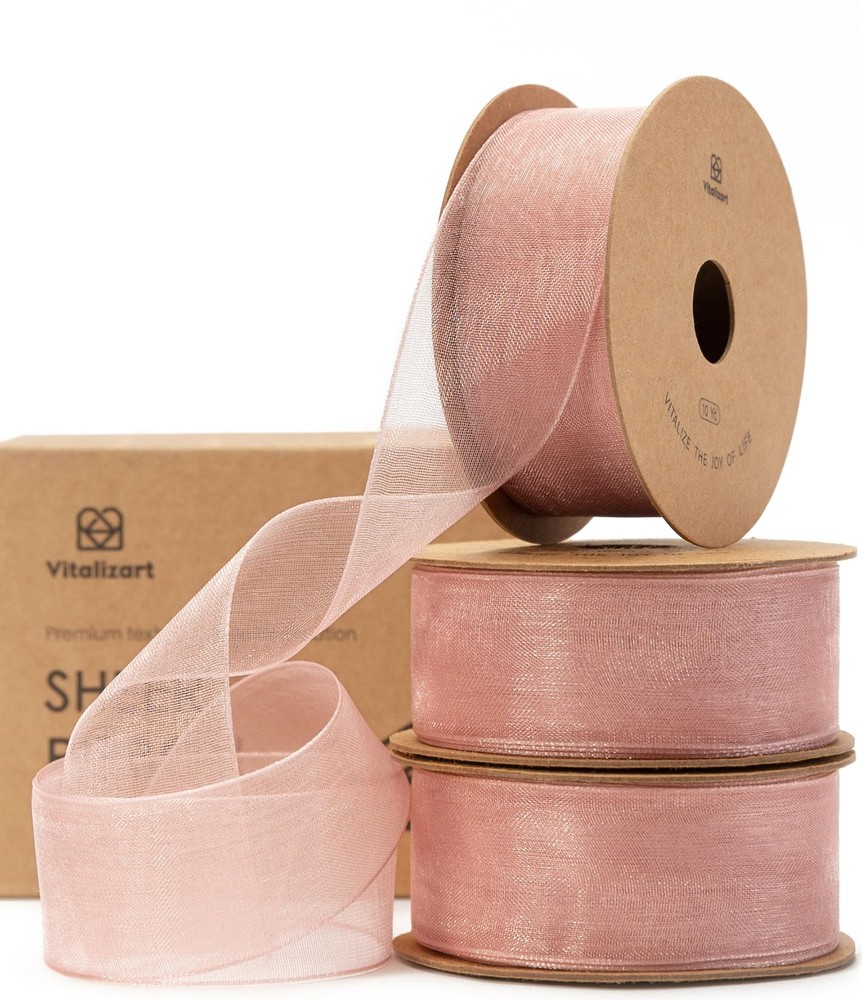 Rose Gold Ribbon Organza Sheer Ribbon 1 inch x 30Yd Handmade Fabric Light Pin...
