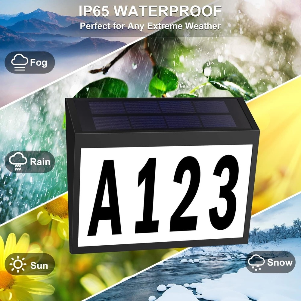 Solar Powered LED Light Sign House Street Door Address Plaque Number Plate Lamp