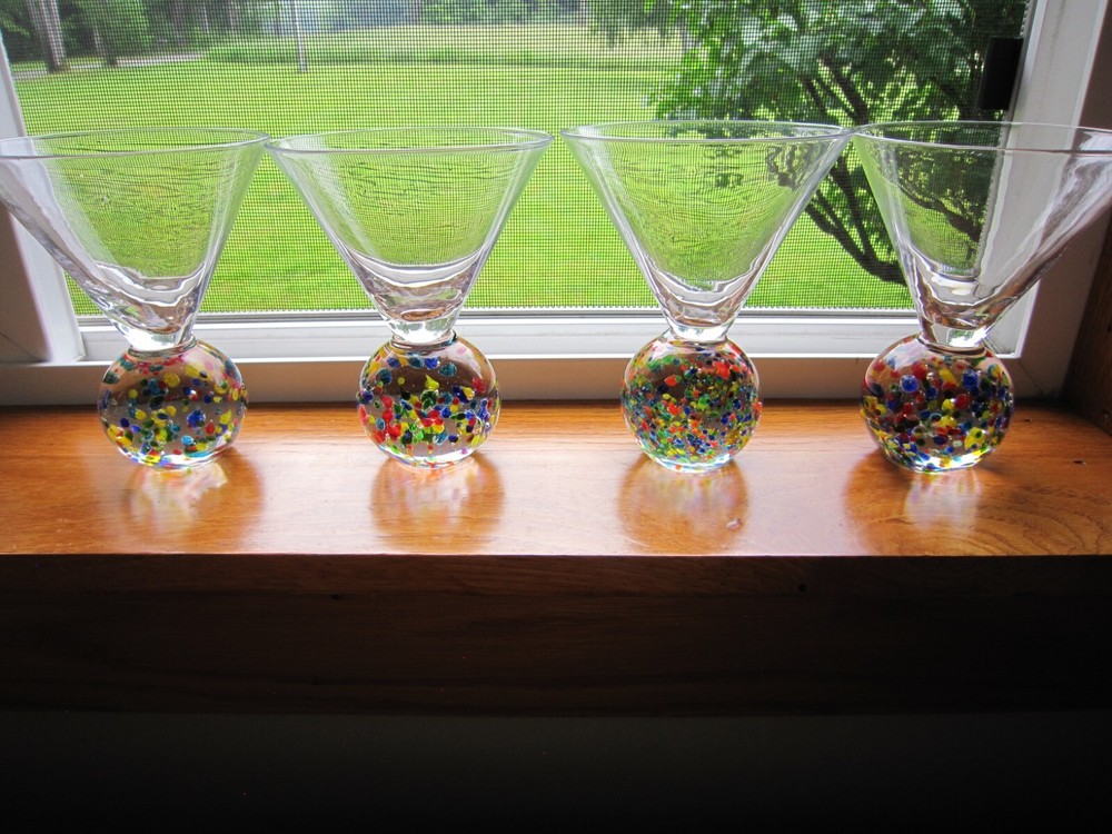 Murano Style Hand Blown Confetti Martini Glass Set of 4