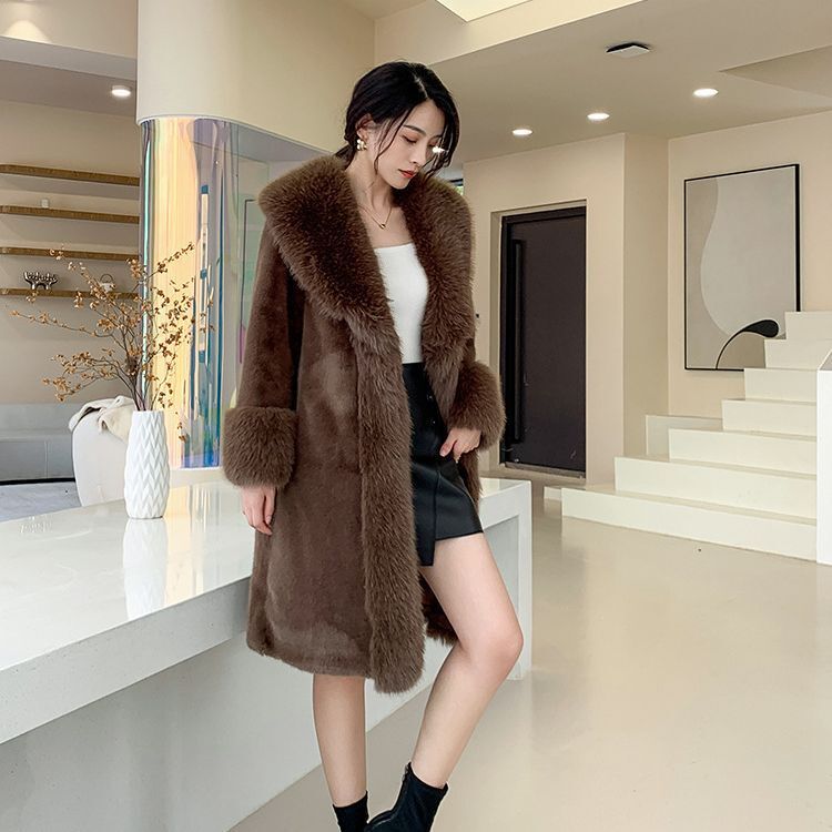 Winter Women's Long Mink Fur Coat Slimming Velvet Warm Plus Size
