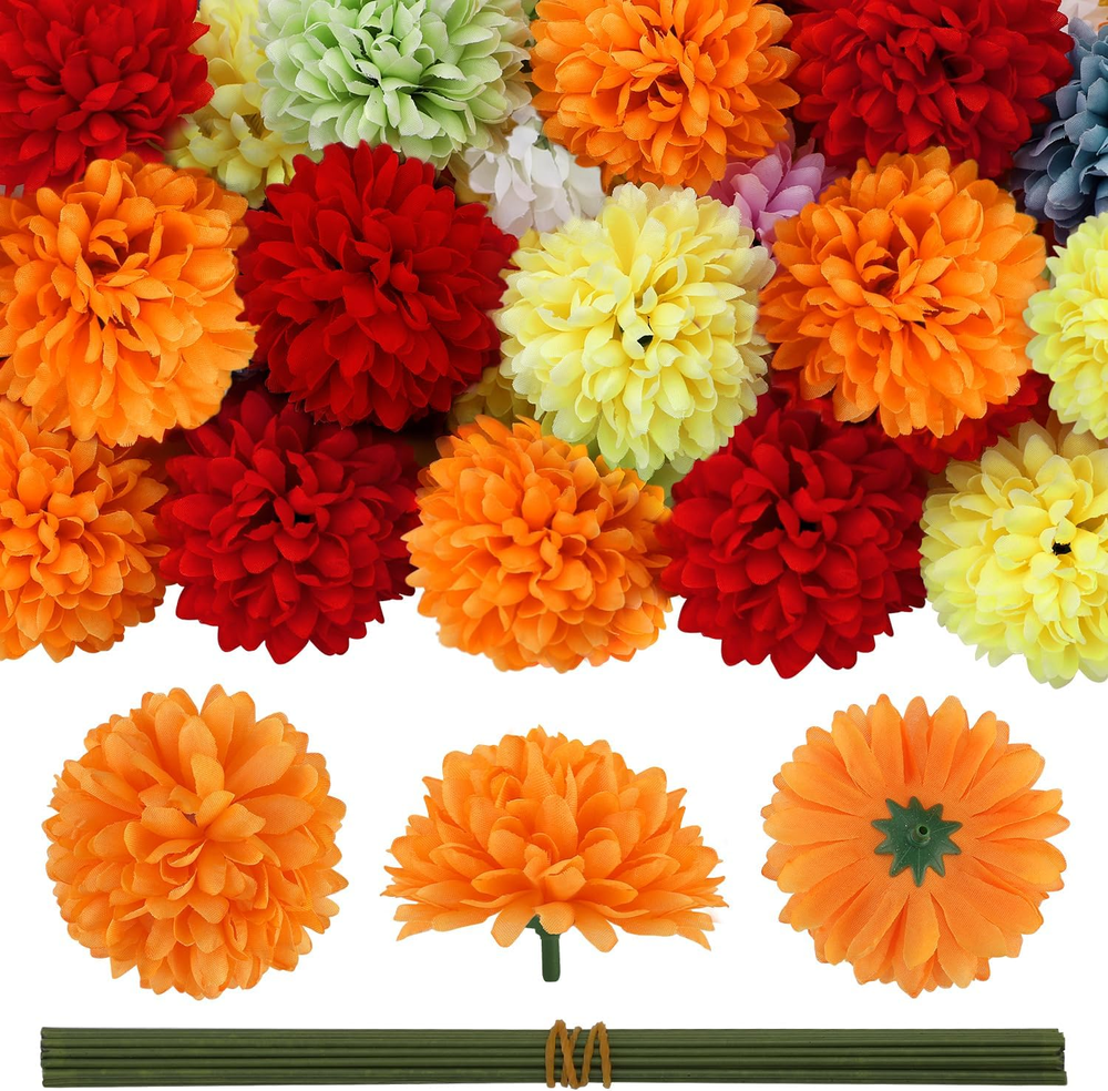 40Pcs 2.75'' Marigold Flowers Heads Bulk, Silk Marigold Artificial Flowers for D