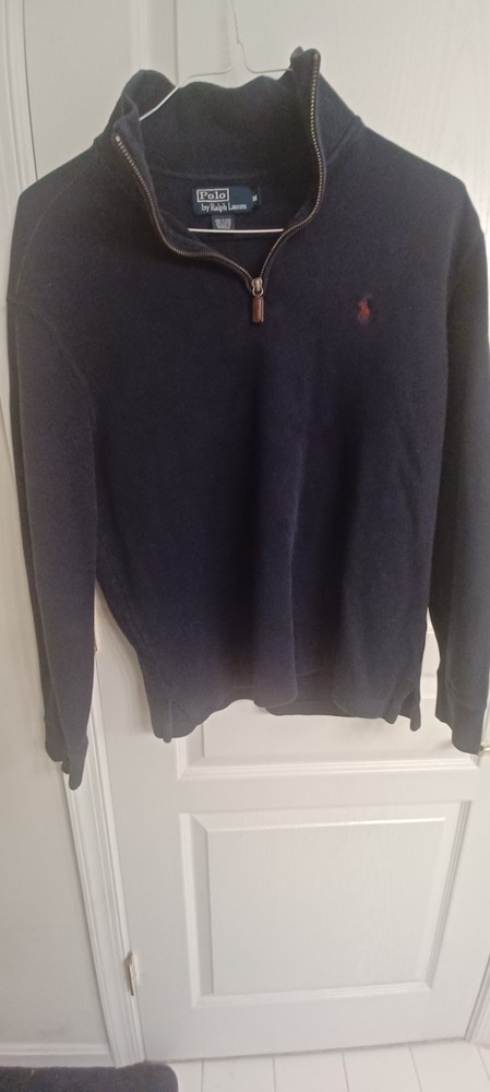 Polo Ralph Lauren Men's Cotton Quarter-Zip Pullover Navy Blue Sweater Medium