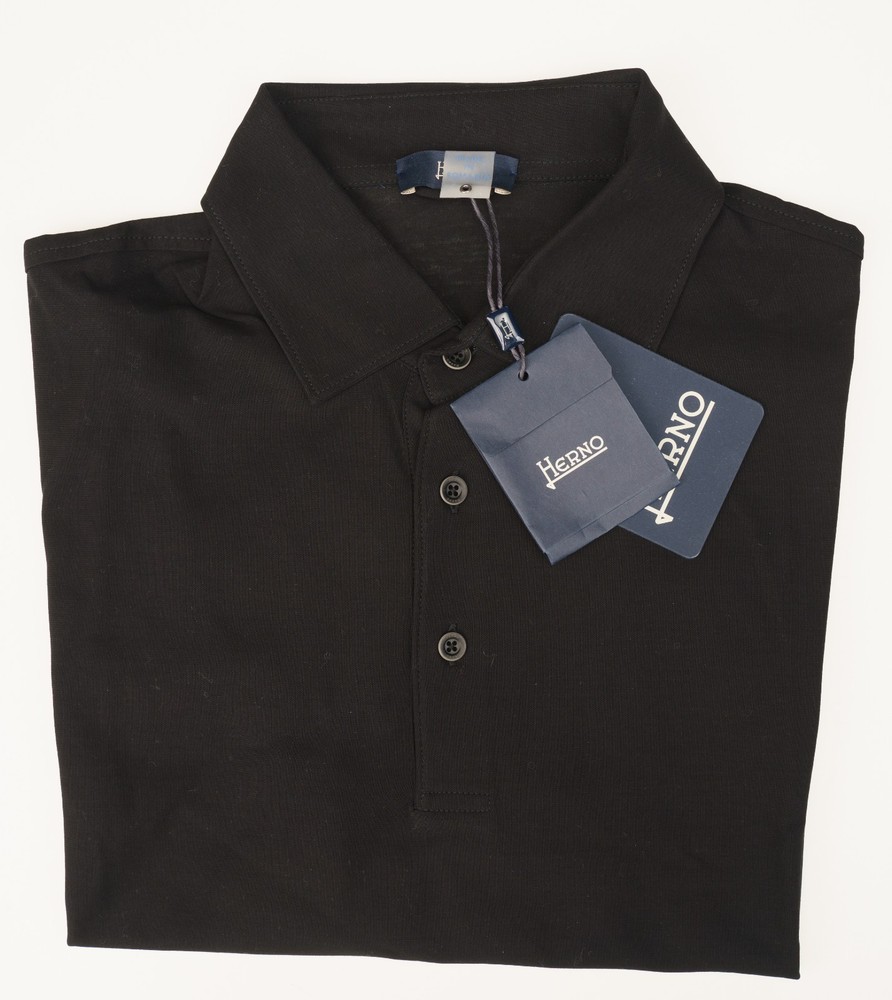HERNO Solid Black Polo Shirt Lightweight Jersey Cotton Regular Fit 50 Fits M
